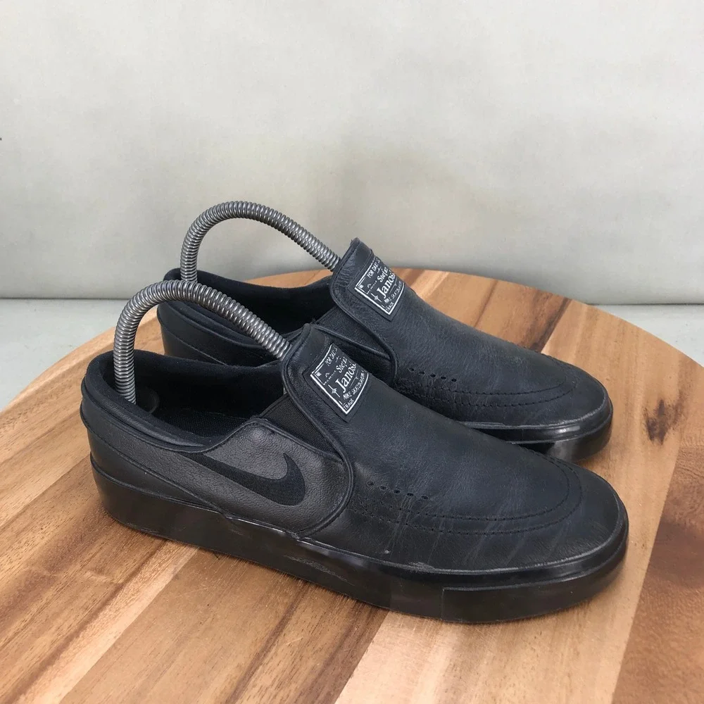 Nike SB Stefan Janoski Slip-On Black Leather Skate Shoes 855641-001 Womens 7.5